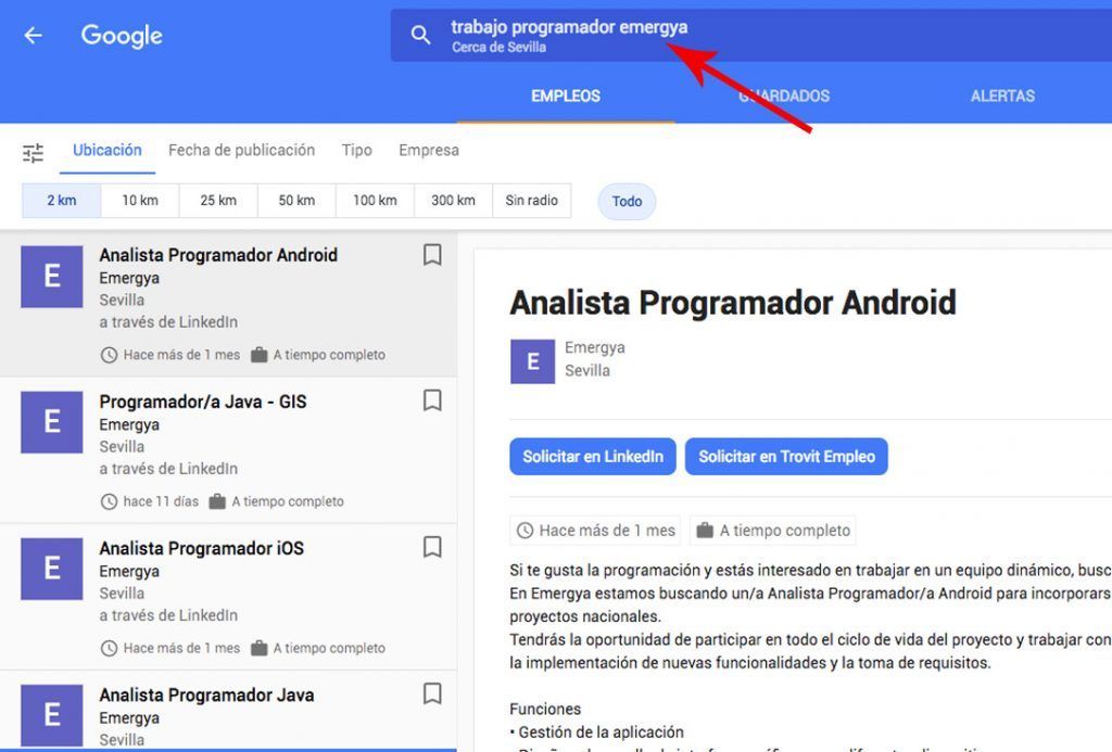 google empleo filtro por empresa